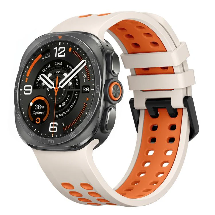 For Galaxy Watch Ultra 2025 / Ultra 47mm Two Color Double-Row Pin Buckle Silicone Watch Band(Starlight Orange)