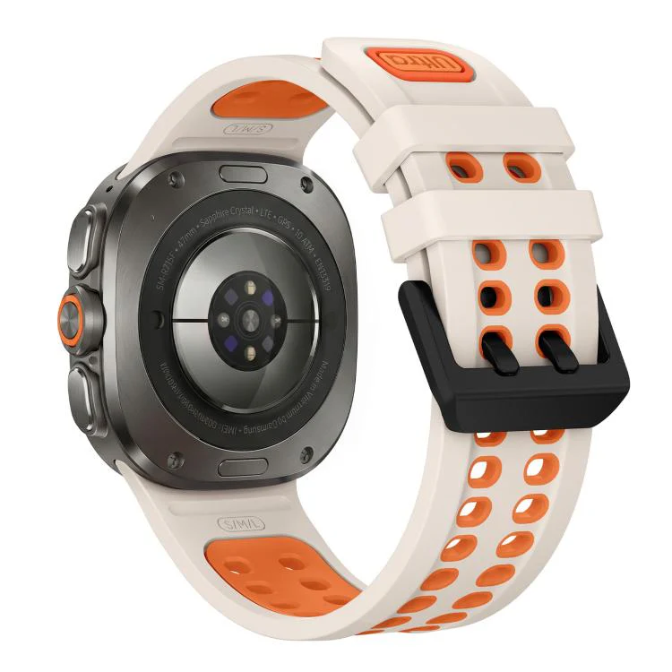 For Galaxy Watch Ultra 2025 / Ultra 47mm Two Color Double-Row Pin Buckle Silicone Watch Band(Starlight Orange) - Image 2