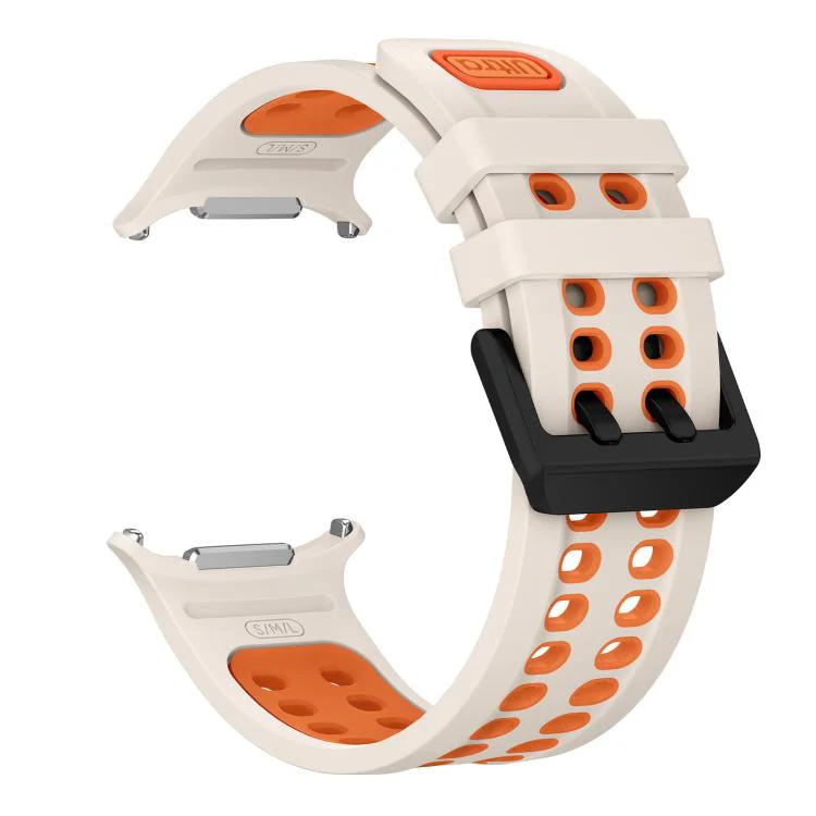 For Galaxy Watch Ultra 2025 / Ultra 47mm Two Color Double-Row Pin Buckle Silicone Watch Band(Starlight Orange) - Image 3