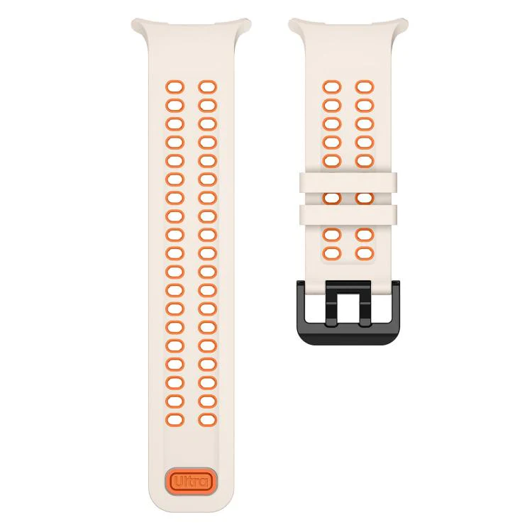 For Galaxy Watch Ultra 2025 / Ultra 47mm Two Color Double-Row Pin Buckle Silicone Watch Band(Starlight Orange) - Image 4