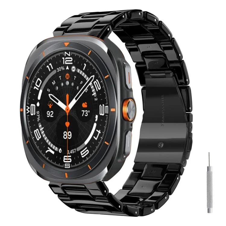 For Galaxy Watch Ultra 47mm / Ultra 2025 Butterfly Clasp Three Beads Resin Watch Band with Removal Tool(Black)