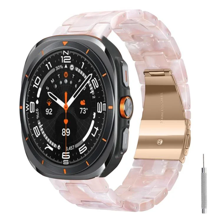For Galaxy Watch Ultra 47mm / Ultra 2025 Butterfly Clasp Three Beads Resin Watch Band with Removal Tool(Powder White)