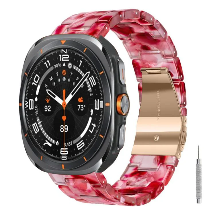 For Galaxy Watch Ultra 47mm / Ultra 2025 Butterfly Clasp Three Beads Resin Watch Band with Removal Tool(Red)