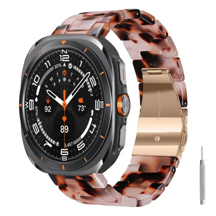 For Galaxy Watch Ultra 47mm / Ultra 2025 Butterfly Clasp Three Beads Resin Watch Band with Removal Tool(Red Gray)