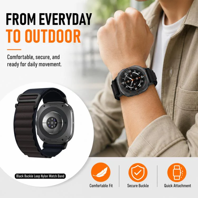 For Galaxy Watch Ultra / Ultra 2025 5 Pack xDfind Black Buckle Loop Nylon Watch Band - Image 6