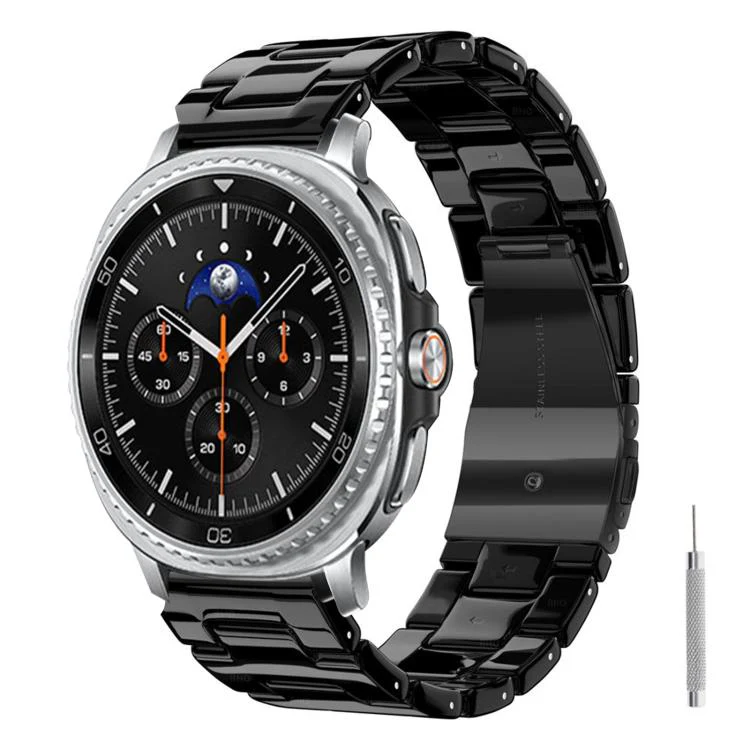 For Galaxy Watch8 / Watch8 Classic Butterfly Clasp Three Beads Resin Watch Band with Removal Tool(Black)