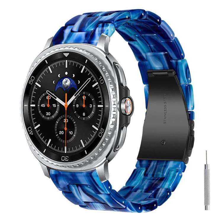 For Galaxy Watch8 / Watch8 Classic Butterfly Clasp Three Beads Resin Watch Band with Removal Tool(Ink Blue)