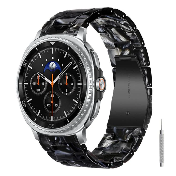 For Galaxy Watch8 / Watch8 Classic Butterfly Clasp Three Beads Resin Watch Band with Removal Tool(Mixed Black)