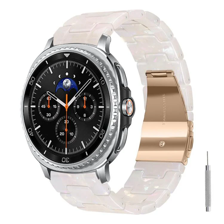 For Galaxy Watch8 / Watch8 Classic Butterfly Clasp Three Beads Resin Watch Band with Removal Tool(Mixed White)