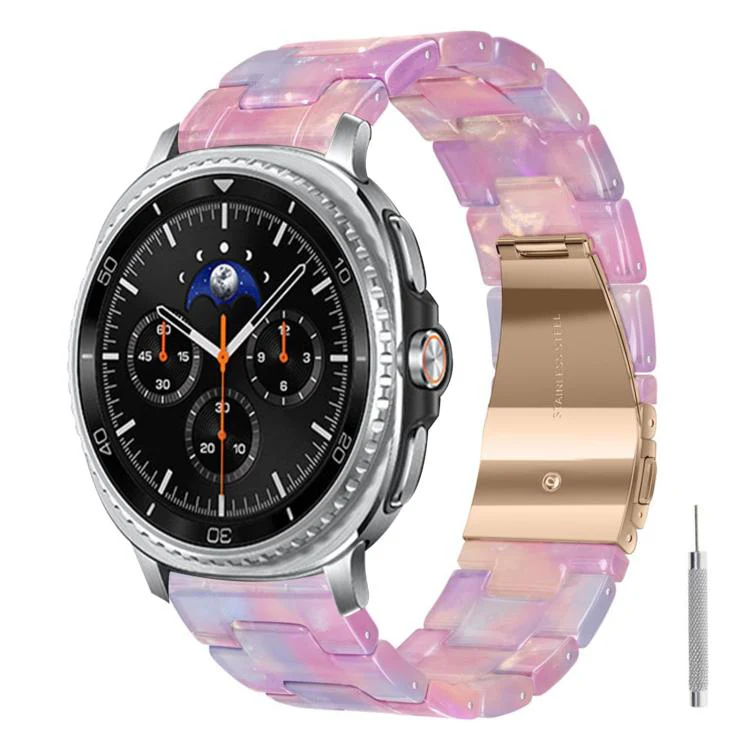 For Galaxy Watch8 / Watch8 Classic Butterfly Clasp Three Beads Resin Watch Band with Removal Tool(Pastel Pink)