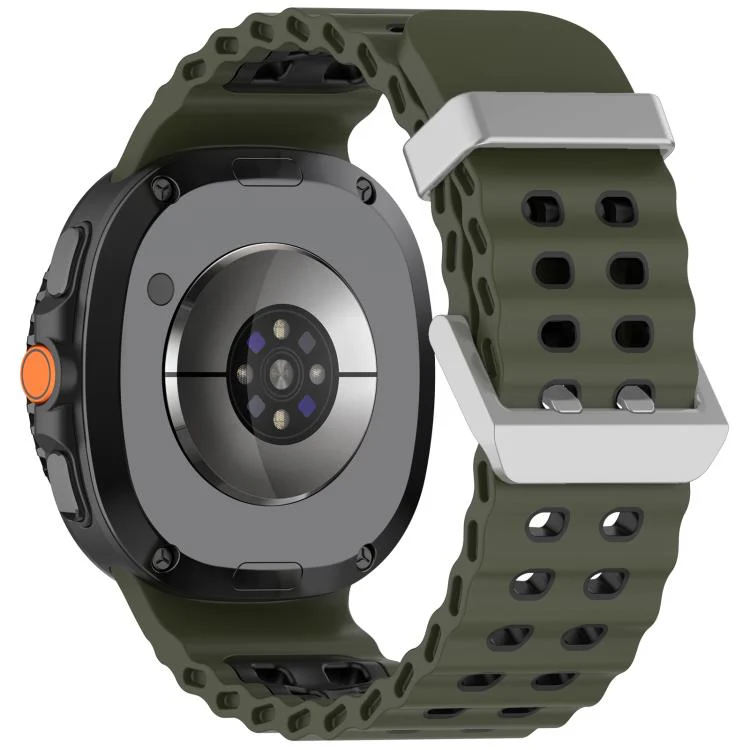 For Galaxy Watch8 / Watch8 Classic Ocean Two Color Dual-Row Hole Silver Buckle Silicone Watch Band(Army Green Black) - Image 2