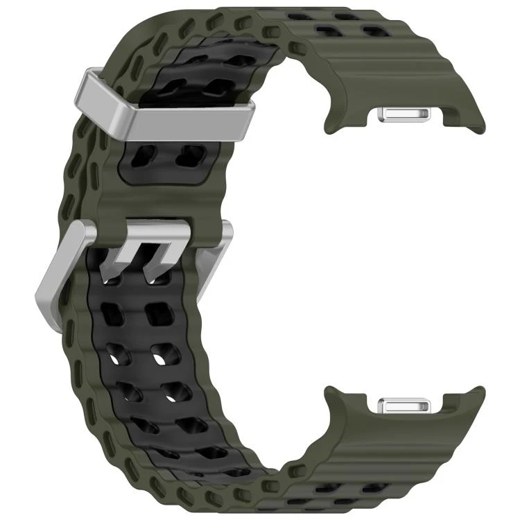 For Galaxy Watch8 / Watch8 Classic Ocean Two Color Dual-Row Hole Silver Buckle Silicone Watch Band(Army Green Black) - Image 3