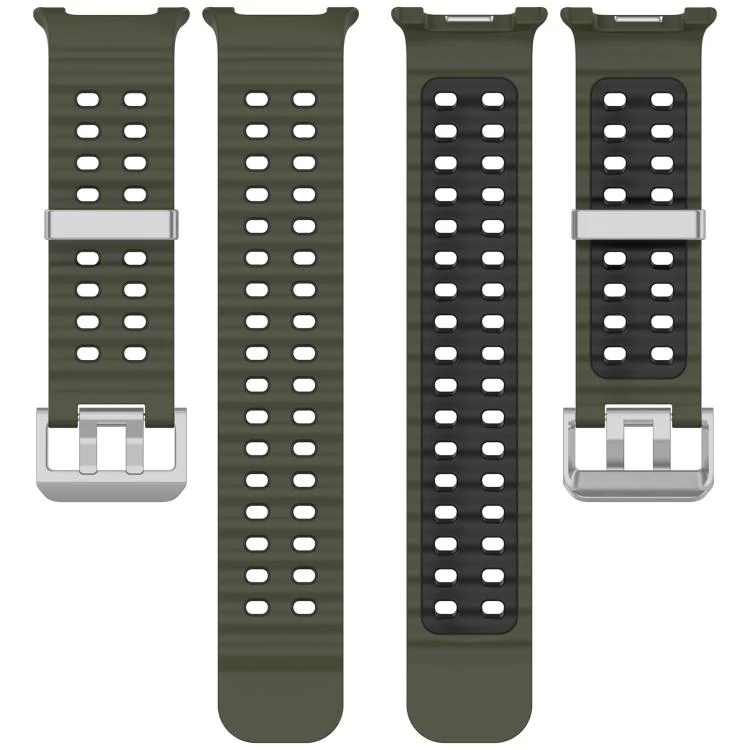 For Galaxy Watch8 / Watch8 Classic Ocean Two Color Dual-Row Hole Silver Buckle Silicone Watch Band(Army Green Black) - Image 4