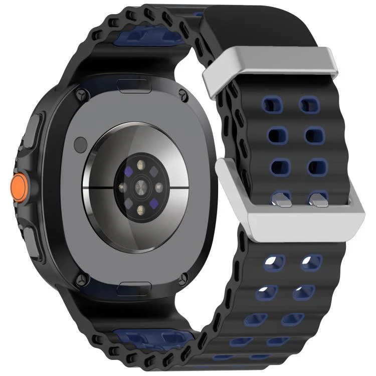 For Galaxy Watch8 / Watch8 Classic Ocean Two Color Dual-Row Hole Silver Buckle Silicone Watch Band(Black Blue) - Image 2