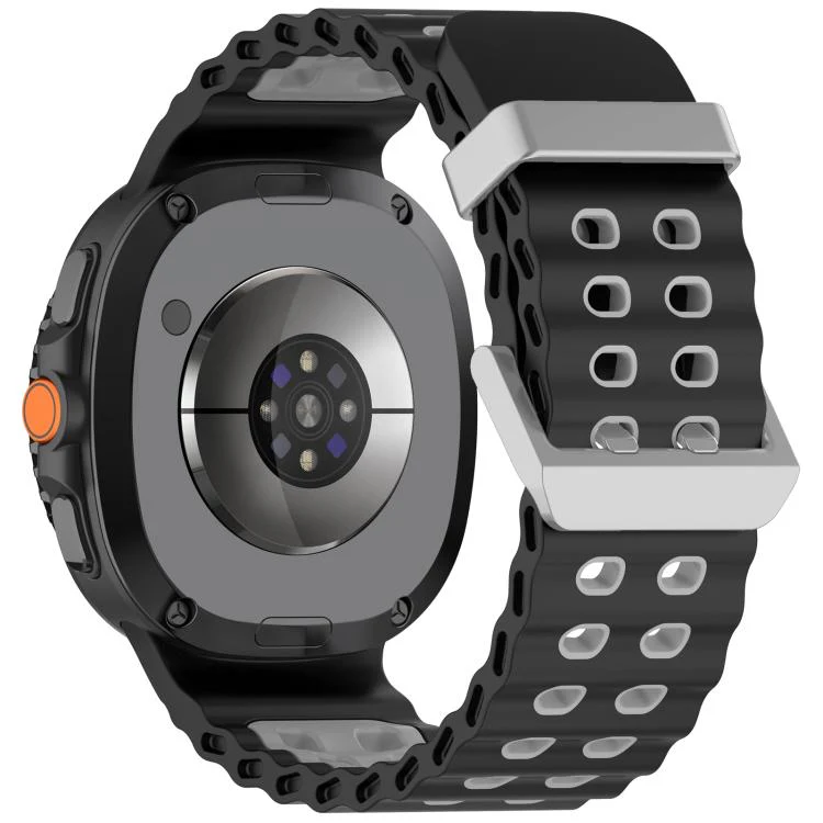For Galaxy Watch8 / Watch8 Classic Ocean Two Color Dual-Row Hole Silver Buckle Silicone Watch Band(Black Grey) - Image 2