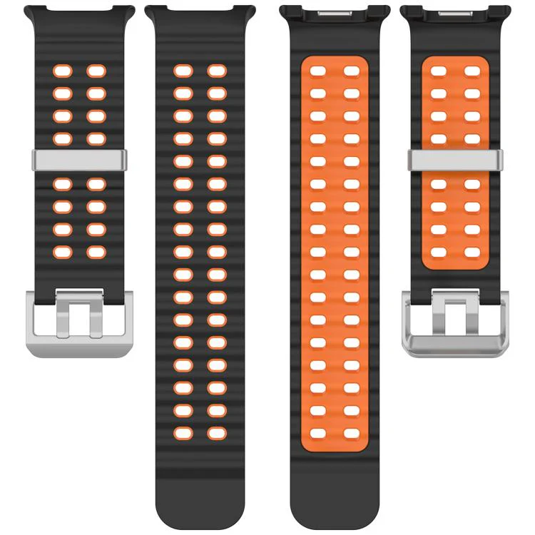 For Galaxy Watch8 / Watch8 Classic Ocean Two Color Dual-Row Hole Silver Buckle Silicone Watch Band(Black Orange) - Image 4