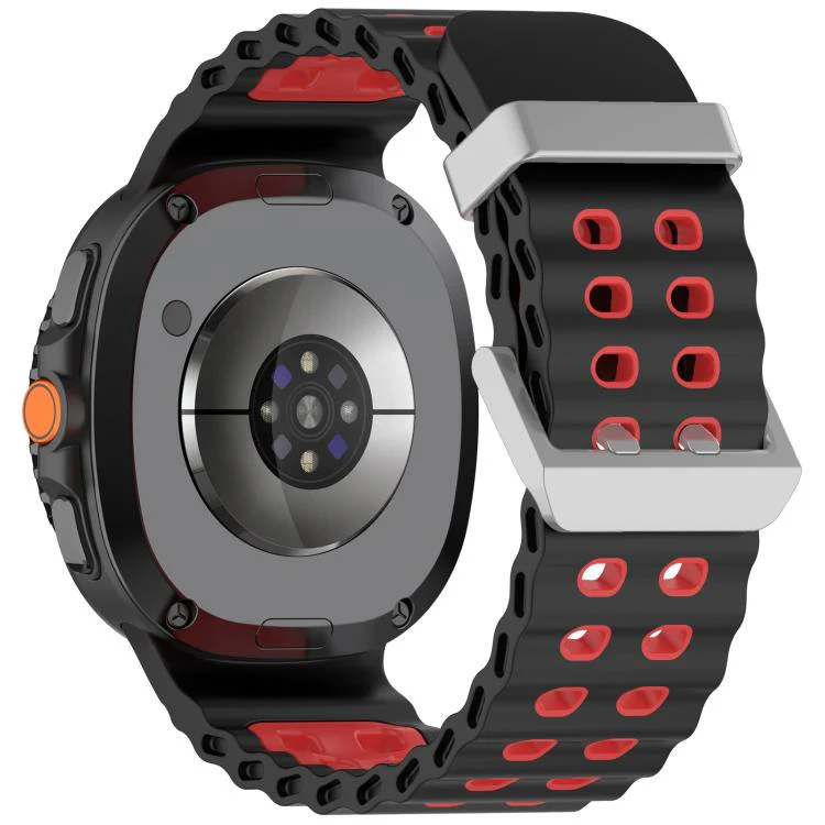 For Galaxy Watch8 / Watch8 Classic Ocean Two Color Dual-Row Hole Silver Buckle Silicone Watch Band(Black Red) - Image 2