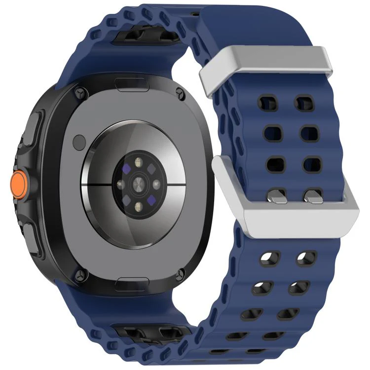 For Galaxy Watch8 / Watch8 Classic Ocean Two Color Dual-Row Hole Silver Buckle Silicone Watch Band(Blue Black) - Image 2