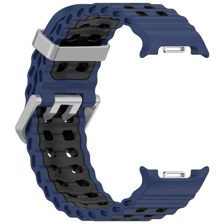 For Galaxy Watch8 / Watch8 Classic Ocean Two Color Dual-Row Hole Silver Buckle Silicone Watch Band(Blue Black) - Image 3