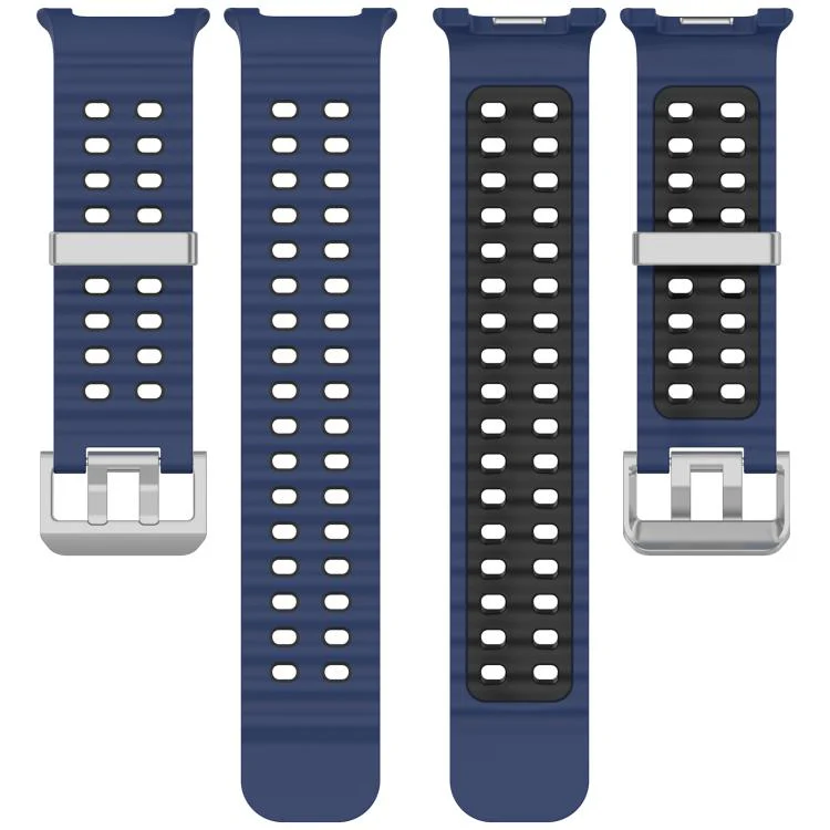 For Galaxy Watch8 / Watch8 Classic Ocean Two Color Dual-Row Hole Silver Buckle Silicone Watch Band(Blue Black) - Image 4