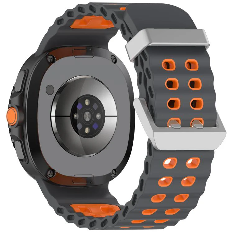 For Galaxy Watch8 / Watch8 Classic Ocean Two Color Dual-Row Hole Silver Buckle Silicone Watch Band(Gray Orange) - Image 2