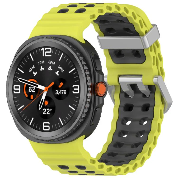 For Galaxy Watch8 / Watch8 Classic Ocean Two Color Dual-Row Hole Silver Buckle Silicone Watch Band(Lime Gray)