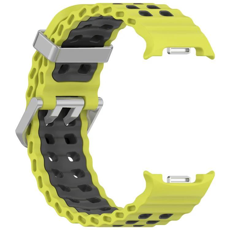 For Galaxy Watch8 / Watch8 Classic Ocean Two Color Dual-Row Hole Silver Buckle Silicone Watch Band(Lime Gray) - Image 3