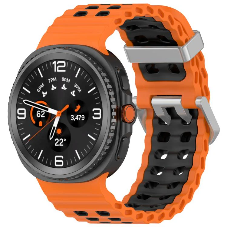 For Galaxy Watch8 / Watch8 Classic Ocean Two Color Dual-Row Hole Silver Buckle Silicone Watch Band(Orange Black)