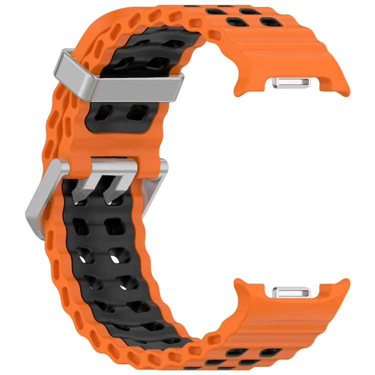 For Galaxy Watch8 / Watch8 Classic Ocean Two Color Dual-Row Hole Silver Buckle Silicone Watch Band(Orange Black) - Image 3