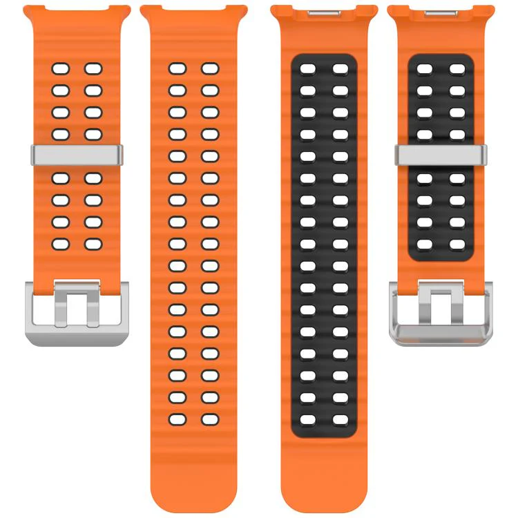 For Galaxy Watch8 / Watch8 Classic Ocean Two Color Dual-Row Hole Silver Buckle Silicone Watch Band(Orange Black) - Image 4