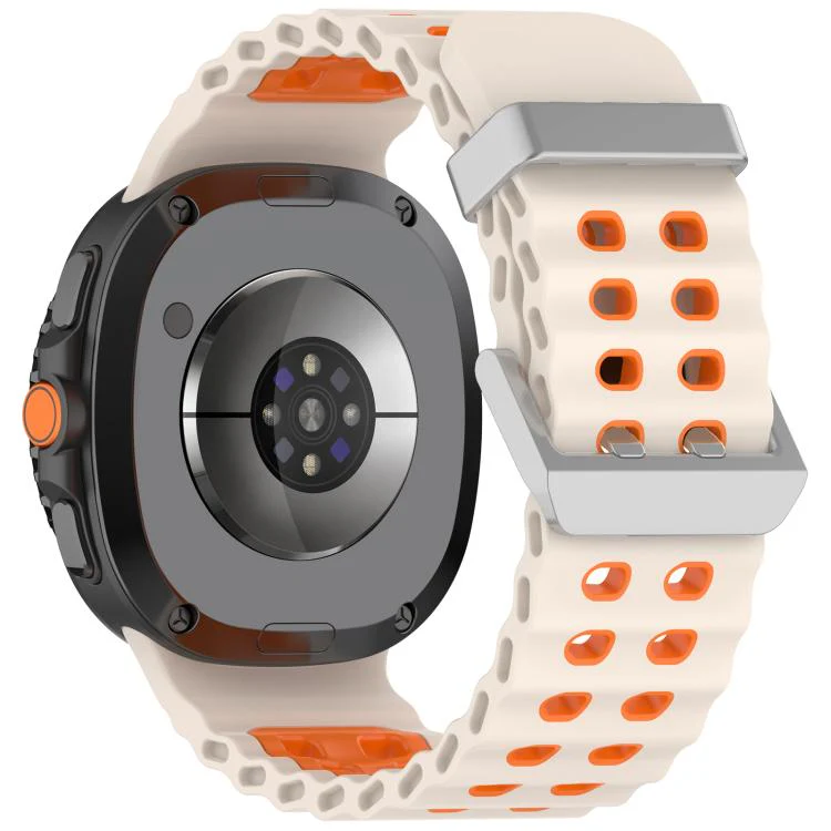 For Galaxy Watch8 / Watch8 Classic Ocean Two Color Dual-Row Hole Silver Buckle Silicone Watch Band(Starlight Orange) - Image 2