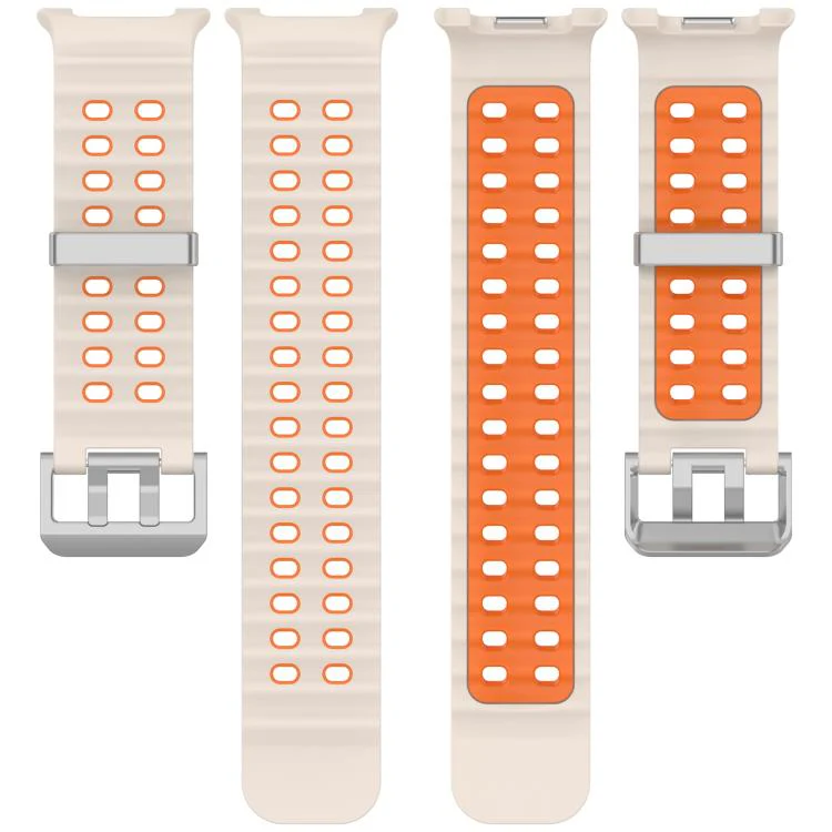 For Galaxy Watch8 / Watch8 Classic Ocean Two Color Dual-Row Hole Silver Buckle Silicone Watch Band(Starlight Orange) - Image 4