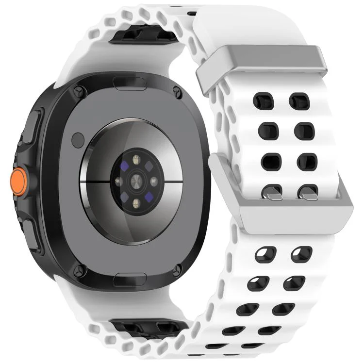 For Galaxy Watch8 / Watch8 Classic Ocean Two Color Dual-Row Hole Silver Buckle Silicone Watch Band(White Black) - Image 2