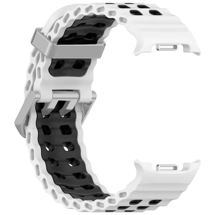 For Galaxy Watch8 / Watch8 Classic Ocean Two Color Dual-Row Hole Silver Buckle Silicone Watch Band(White Black) - Image 3