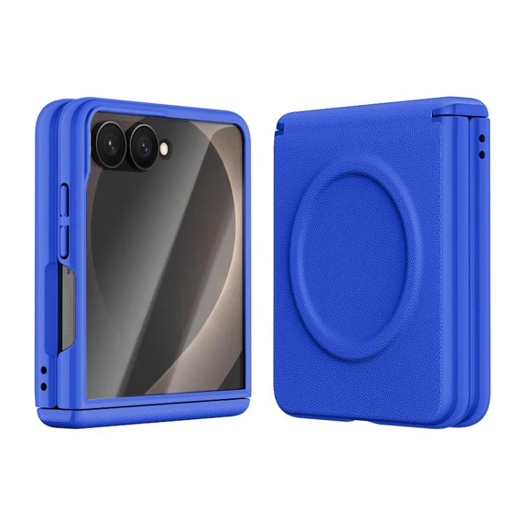 For Galaxy Z Flip8 5G Integrated Vegan Leather Central Magnetic Phone Case(Klein Blue)