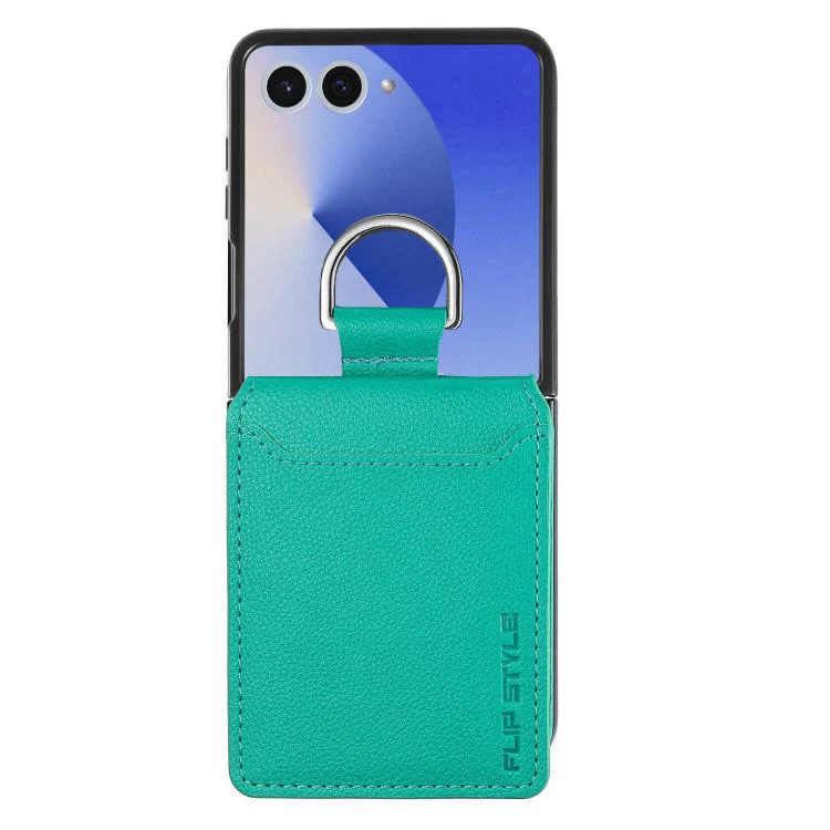 For Galaxy Z Flip8 5G Litchi Texture Leather Ring Wallet Phone Case(Green) - Image 2