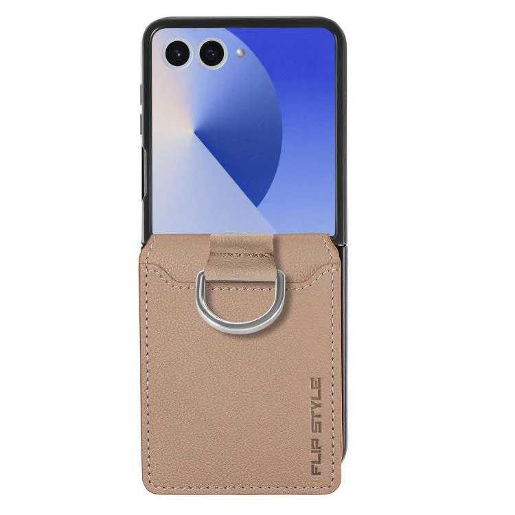 For Galaxy Z Flip8 5G Litchi Texture Leather Ring Wallet Phone Case(Khaki) - Image 2