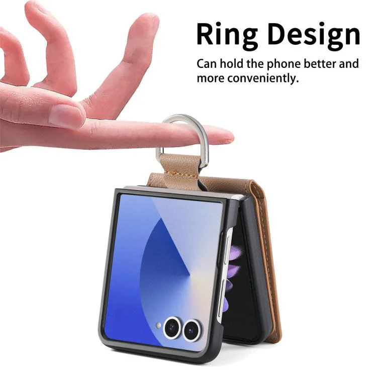For Galaxy Z Flip8 5G Litchi Texture Leather Ring Wallet Phone Case(Khaki) - Image 5