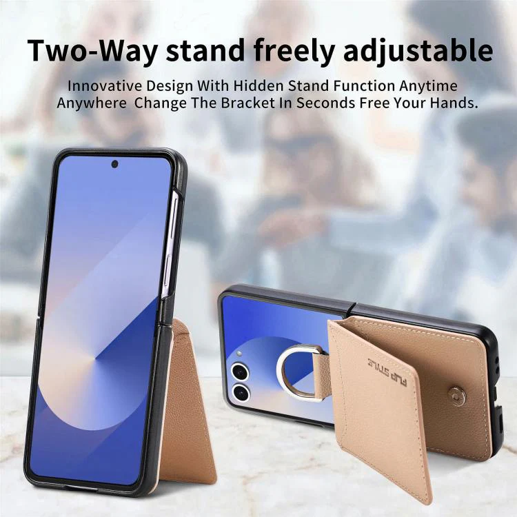 For Galaxy Z Flip8 5G Litchi Texture Leather Ring Wallet Phone Case(Khaki) - Image 7