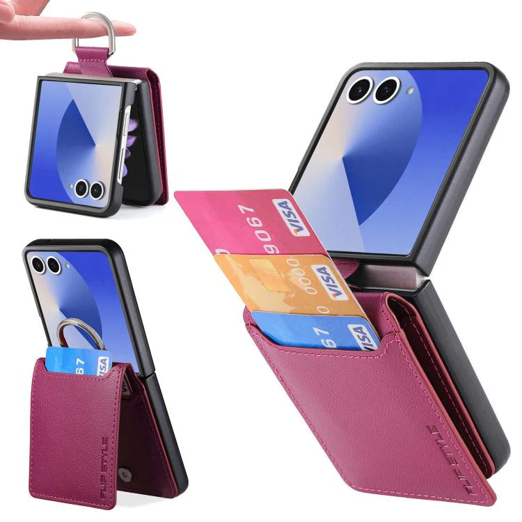 For Galaxy Z Flip8 5G Litchi Texture Leather Ring Wallet Phone Case(Purple)