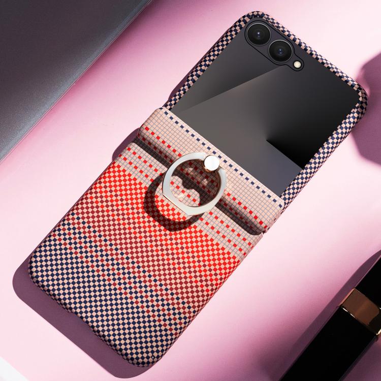 For Galaxy Z Flip8 5G Rainbow Plaid Shell-Film Integrated Shockproof Phone Case(Pink)