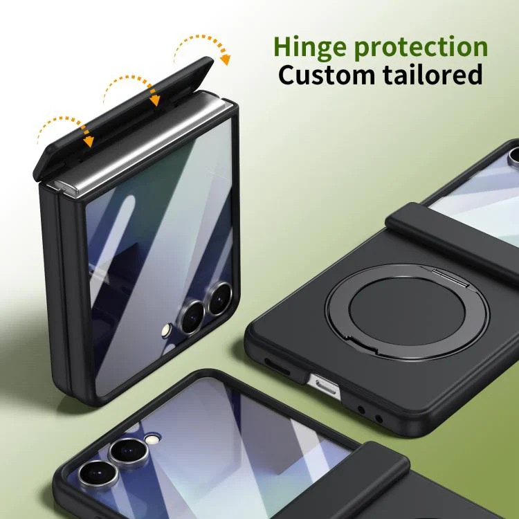 For Galaxy Z Flip8 5G Rotation Magnetic Ring Holder Hinge Integrated Film Phone Case(Black) - Image 3
