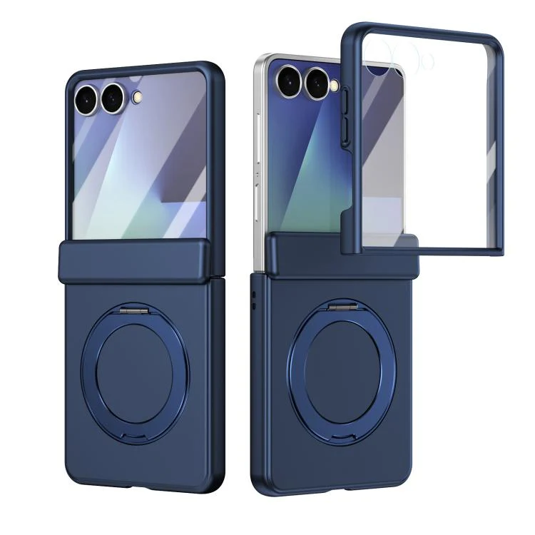 For Galaxy Z Flip8 5G Rotation Magnetic Ring Holder Hinge Integrated Film Phone Case(Blue)