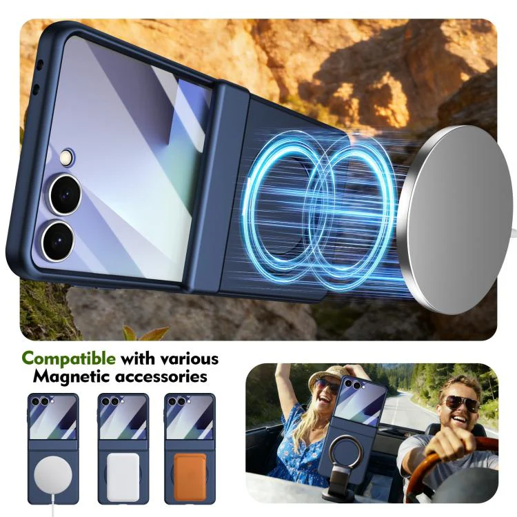 For Galaxy Z Flip8 5G Rotation Magnetic Ring Holder Hinge Integrated Film Phone Case(Blue) - Image 6