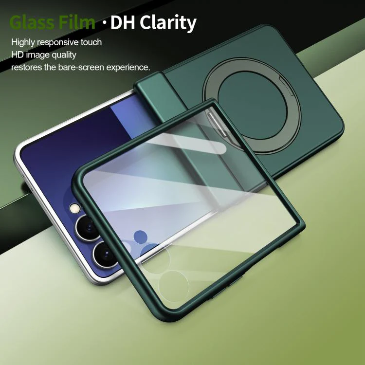 For Galaxy Z Flip8 5G Rotation Magnetic Ring Holder Hinge Integrated Film Phone Case(Green) - Image 6