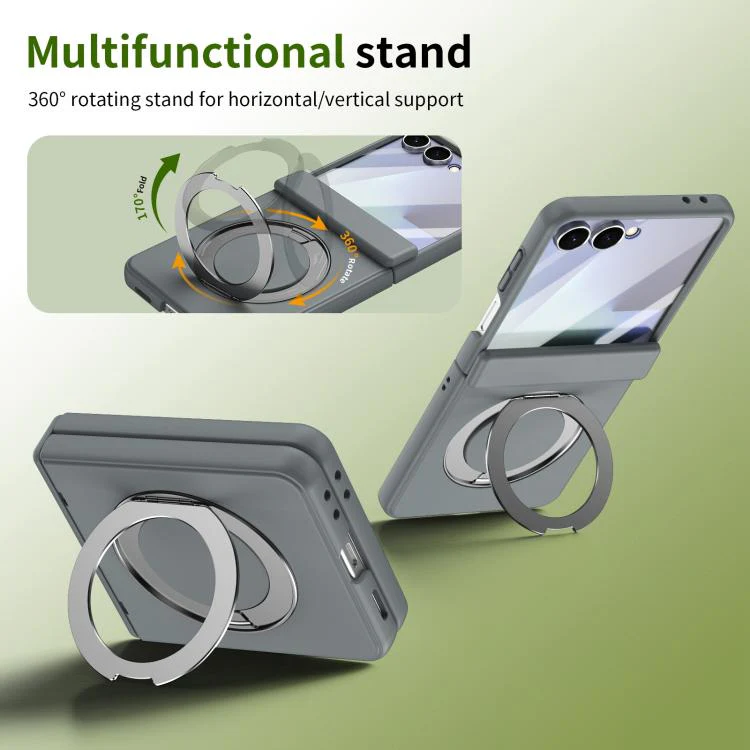For Galaxy Z Flip8 5G Rotation Magnetic Ring Holder Hinge Integrated Film Phone Case(Grey) - Image 2