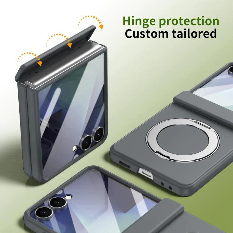For Galaxy Z Flip8 5G Rotation Magnetic Ring Holder Hinge Integrated Film Phone Case(Grey) - Image 3