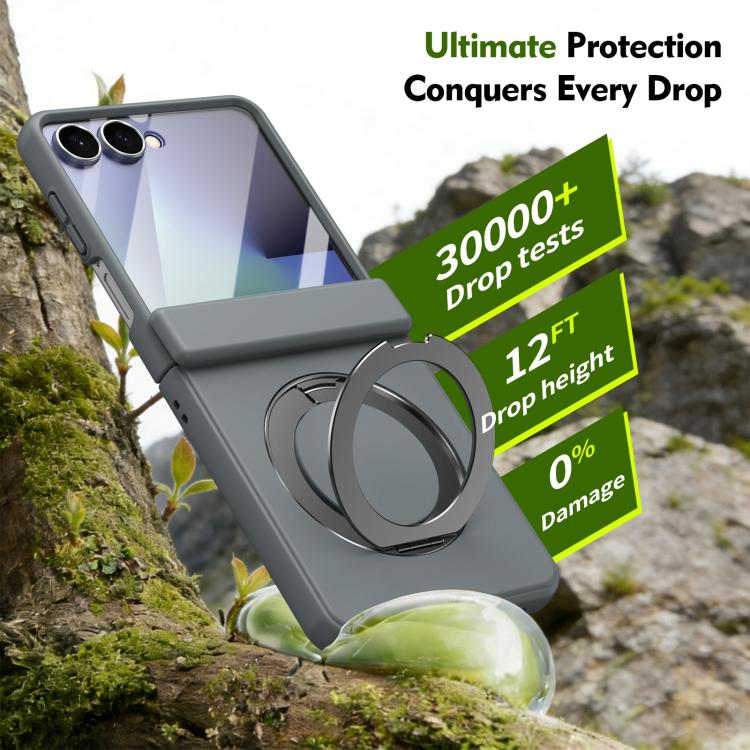 For Galaxy Z Flip8 5G Rotation Magnetic Ring Holder Hinge Integrated Film Phone Case(Grey) - Image 4