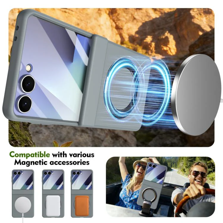 For Galaxy Z Flip8 5G Rotation Magnetic Ring Holder Hinge Integrated Film Phone Case(Grey) - Image 6