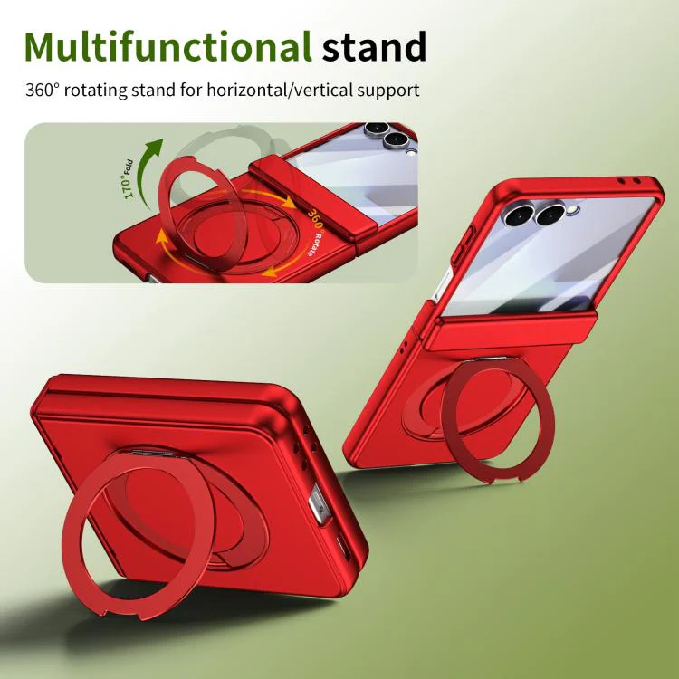 For Galaxy Z Flip8 5G Rotation Magnetic Ring Holder Hinge Integrated Film Phone Case(Red) - Image 2